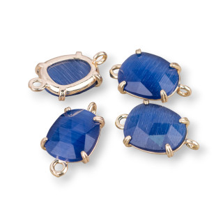 Connecteur Laiton Oeil de Chat Facetté 11x17mm 16pcs Bleu Saphir