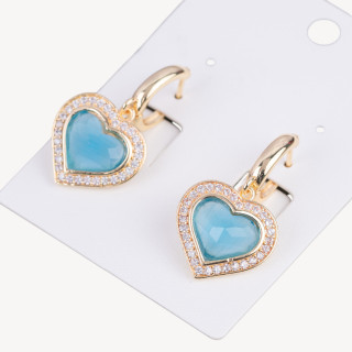 Geschlossene Ohrstecker aus Bronze mit Zirkonen und Katzenauge Herz 18x33mm Hellblau