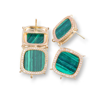 Aretes Latón Base Con Piedras Naturales Cuadradas Con 5 Anillos 16mm 3 Pares Pasta De Malaquita Dorada