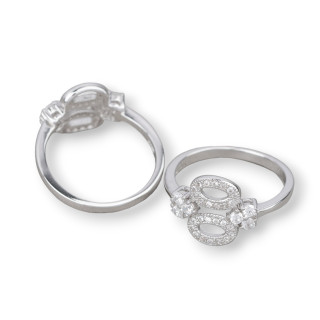 Anello Di Argento 925 Con Zirconi Incastonati Con Elemento 11x14mm Rodiato Misura 7