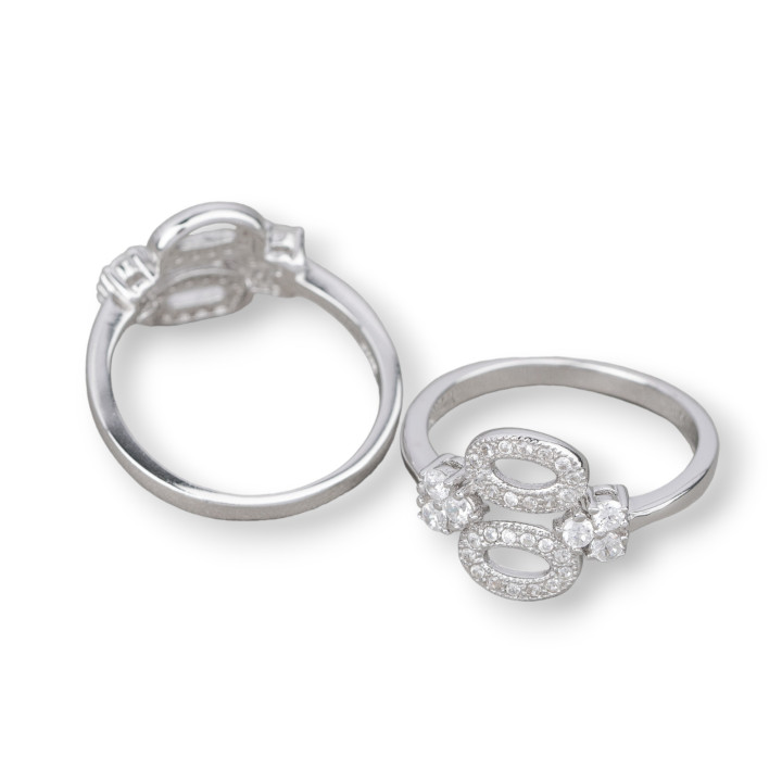 Anello Di Argento 925 Con Zirconi Incastonati Con Elemento 11x14mm Rodiato Misura 7