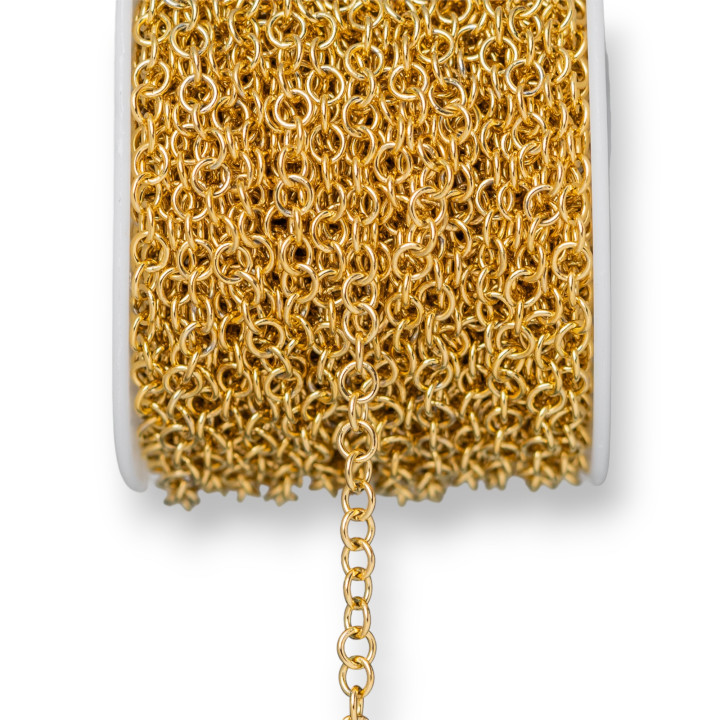 Catena Di Acciaio Forzatina Tonda Liscia 5,0mm Filo 0,8mm 10 Metri Placcato Oro