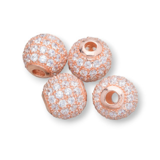 925 Silver Spacer Balls 08mm White Zircons 4pcs Rose Gold