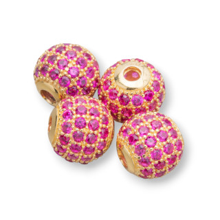 Distanziatore Di Argento 925 Palline Zirconate 8mm 4pz Dorato Ruby