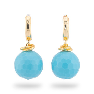 Bronze Stud Earrings With Faceted Turquoise Paste Sphere 16mm