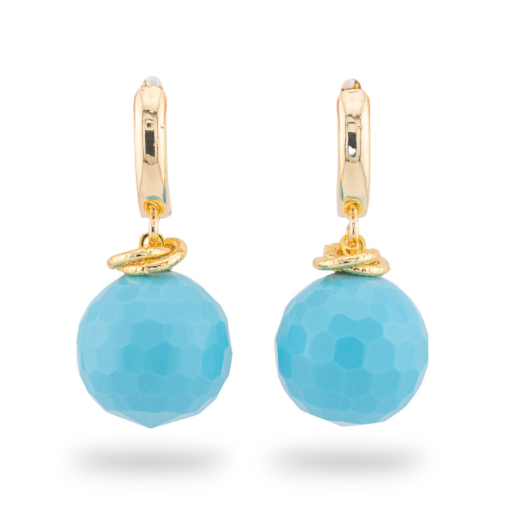 Aretes De Bronce Con Bola De Pasta Turquesa Facetada De 16 Mm
