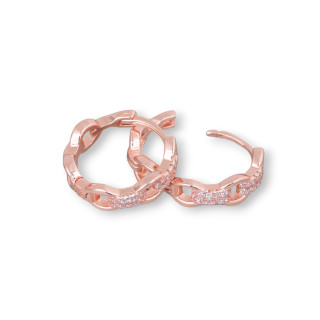 Closed Stud Earrings Of 925 Silver With Zircons Sailor Chain Hoop 4.5x15.5mm 2 Pairs Rose Gold