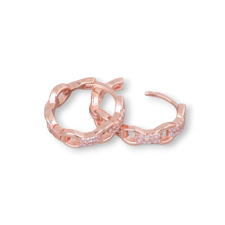 Geschlossene Ohrstecker aus 925er Sterlingsilber mit Zirkonen, Marinara-Ketten-Stirnband, 4,5 x 15,5 mm, 2 Paar Roségold