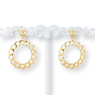 Boucles d'Oreilles Tiges Argent 925 Avec Bandeau Style Chaîne 22x30mm 1 Paire Doré