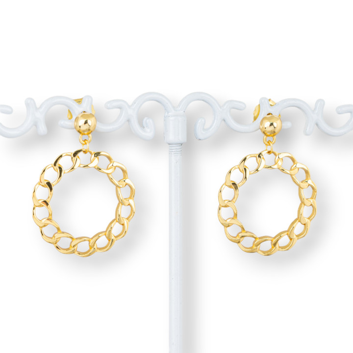 Boucles d'Oreilles Tiges Argent 925 Avec Bandeau Style Chaîne 22x30mm 1 Paire Doré