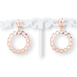 Orecchini Perno Di Argento 925 Con Cerchietto Stile Catena 22x30mm 1 Paio Oro Rosa