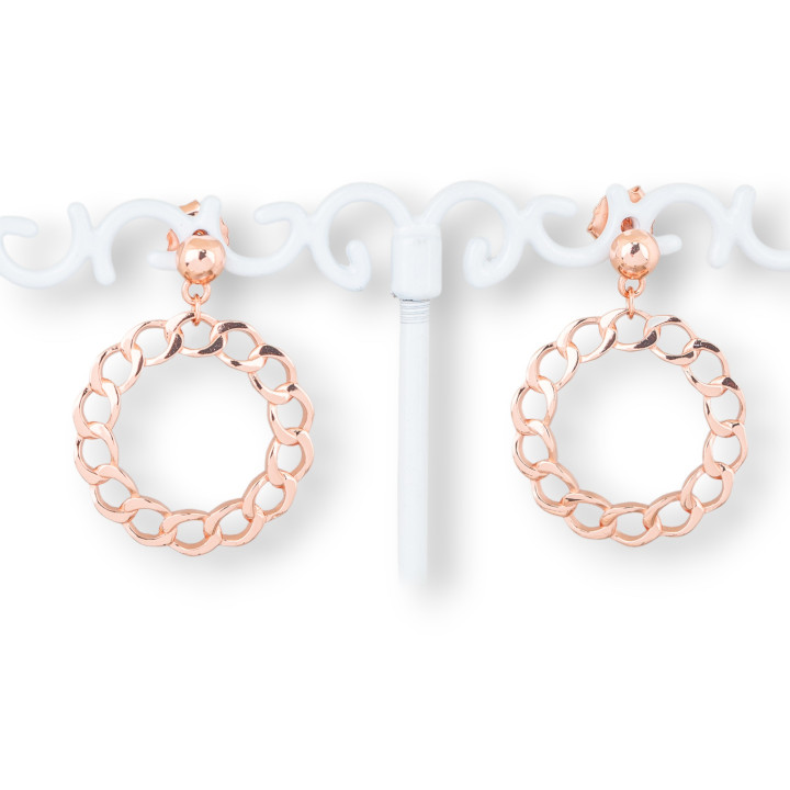 Orecchini Perno Di Argento 925 Con Cerchietto Stile Catena 22x30mm 1 Paio Oro Rosa