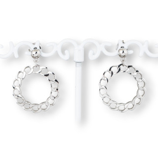 925 Silver Stud Earrings With Chain Style Hoop 22x30mm 1 Pair Rhodium Plated