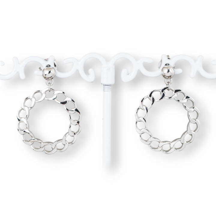 Boucles D'oreilles Tiges Argent 925 Avec Bandeau Style Chaîne 22x30mm 1 Paire Rhodié