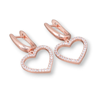925 Silver Stud Earrings With Micropave Zircons Heart 16x30mm 1 Pair Rose Gold
