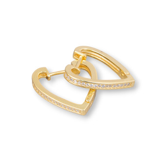Ασημένια καρφωτά σκουλαρίκια 925 με Micropave' Heart Zircons 2,5x18x19mm 2 Ζεύγη Λευκό Χρυσό