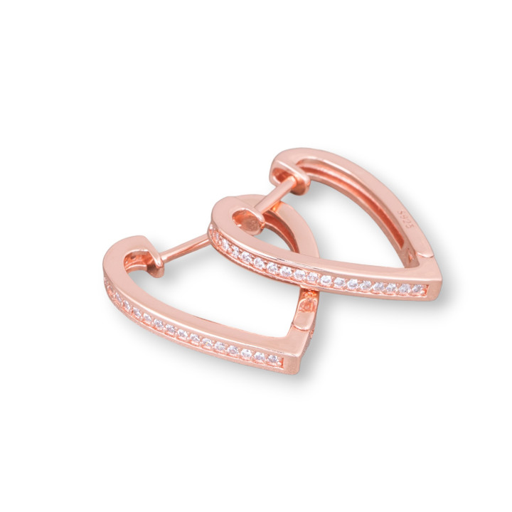 Boucles d'oreilles puces en argent sterling 925 avec cœur de zircons micropave 2,5x18x19mm 2 paires or blanc rose