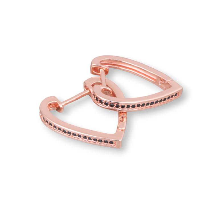 925 Silver Stud Earrings With Micropave Zircons Heart 2.5x18x19mm 2 Pairs Rose Gold Black