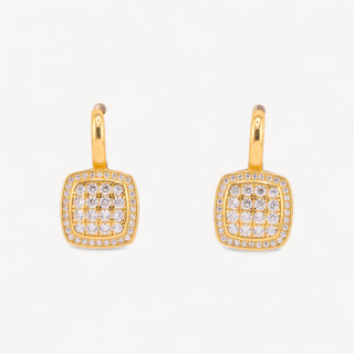 Aretes de Plata de Ley 925 Con Micropave Circonitas Cuadradas 13x23mm 1 Par Dorado
