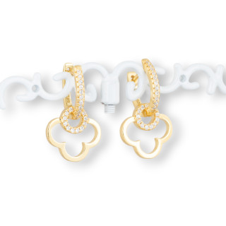 Aretes De Plata 925 Con Trébol De Cuatro Hojas De Circonitas Micropavé 14x25mm 1 Par Dorado