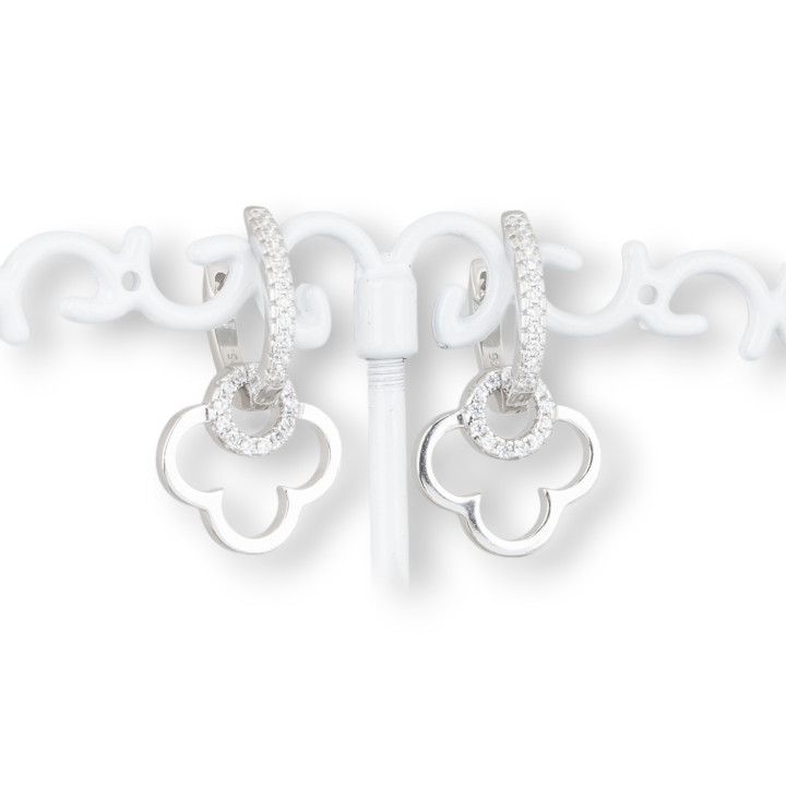 Aretes de Plata 925 Con Trébol de Cuatro Hojas de Circonitas Micropavé 14x25mm 1 Pareja Rodiada