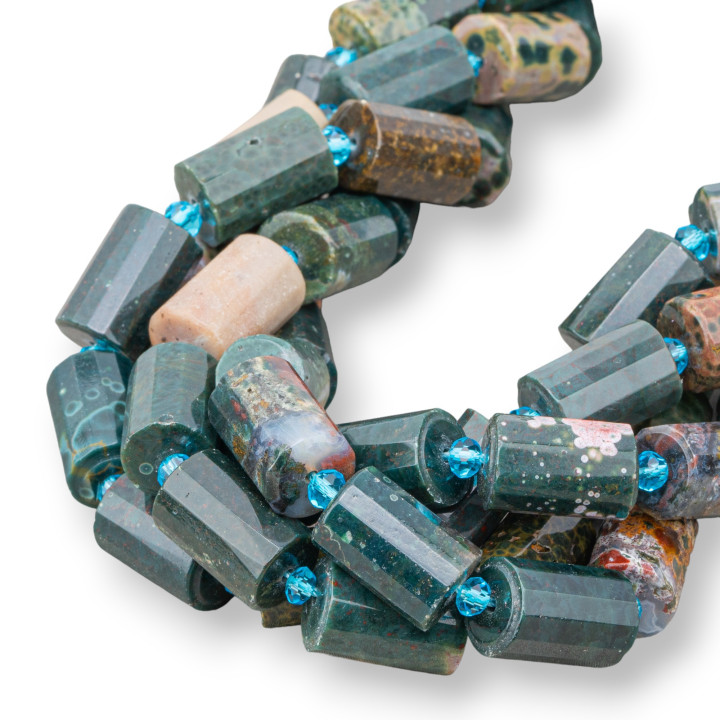 Agata Oceanica Verde Cilindro Prisma Sfaccettato 10x14mm