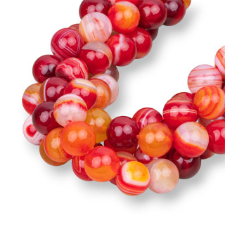 Roter Achat Rubin gestreift glatt rund 12 mm klar