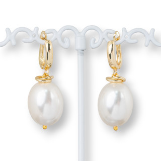 Bronze Closed Hook Earrings With Majorcan Pearl Pendant 15x40mm White