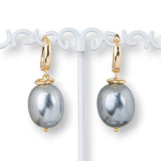 Boucles D'oreilles Crochet Fermé Bronze Avec Pendentif En Perles De Majorque 15x40mm Gris