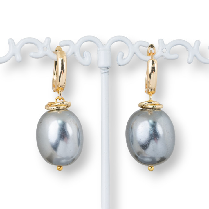 Pendientes Bronce Gancho Cerrado Con Colgante Perlas De Mallorca 15x40mm Gris