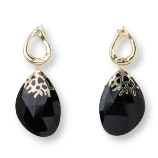 Bronze Stud Earrings With Fantasy Cup And Semi-precious Stones 20x50mm Black