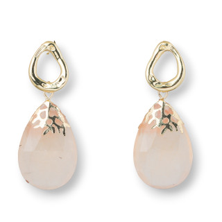 Boucles D'oreilles Tiges En Bronze Avec Coupe Fantaisie Et Pierres Dures Pêche 20x50mm