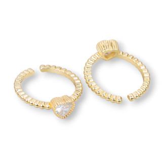 Anillo de plata 925 con corazón de circón 7 mm Tamaño ajustable 2 piezas Cristal blanco dorado