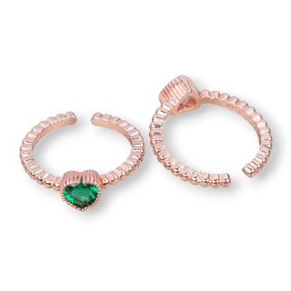 Bague Argent 925 Avec Zircon Coeur 7mm Taille Ajustable 2pcs Or Rose Vert Emeraude