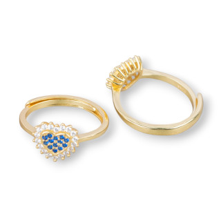 925 Silver Ring With Zircon Heart 9.5mm Adjustable Size 1pc Golden Blue Sapphire