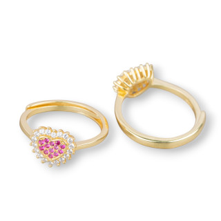 Ring aus 925er Silber mit Herz aus Zirkon 9,5 mm verstellbare Größe 1 Stück goldener roter Rubin