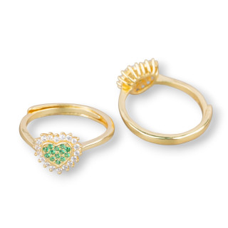 Anello Di Argento 925 Con Cuore Di Zircone 9,5mm Misura Regolabile 1pz Dorato Verde Smeraldo