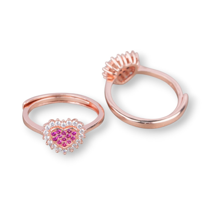 Ring aus 925er Silber mit Herz aus Zirkon 9,5 mm, verstellbare Größe, 1 Stück, Roségold, roter Rubin