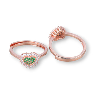 Anello Di Argento 925 Con Cuore Di Zircone 9,5mm Misura Regolabile 1pz Oro Rosa Verde Smeraldo