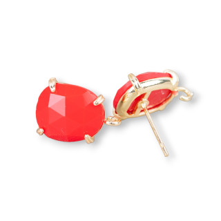 10,5x12mm Boucles d'Oreilles Tiges Oeil de Chat Facettes Laiton Base 8 Paires Rouge Doré