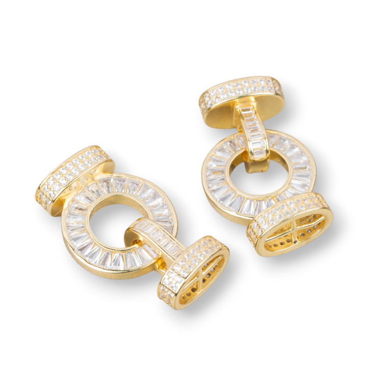 925 Silver Clasp With Zircons Snap 16x26mm With 12x7.5mm Cups With Bar 1pc Golden