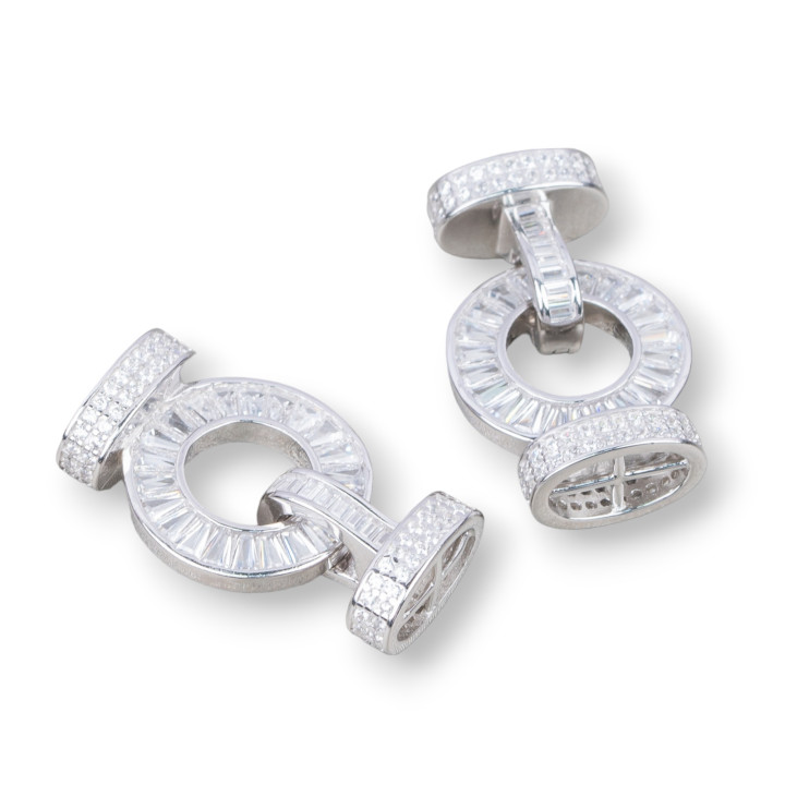925 Silver Clasp With Zircons Snap 16x26mm With 12x7.5mm Cups With 1pc Rhodium-Plated Bar
