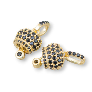 Componente Colgante Campanas Plata 925 Call Angels Con Circonitas Pavè 10x20mm 4pcs Dorado Negro