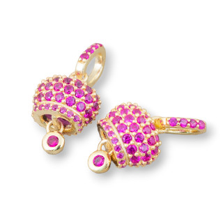 Κρεμαστό Εξάρτημα 925 Silver Bells Calling Angels With Pavè Zircons 10x20mm 4τμχ Κόκκινο Χρυσό