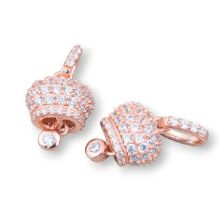 Composant Pendentif Argent 925 Clochettes Appel Anges Avec Zircons Pavé 10x20mm 4pcs Or Rose Blanc