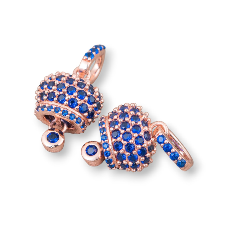 Composant Pendentif Argent 925 Cloches Appel Anges Avec Zircons Pavé 10x20mm 4pcs Or Rose Bleu