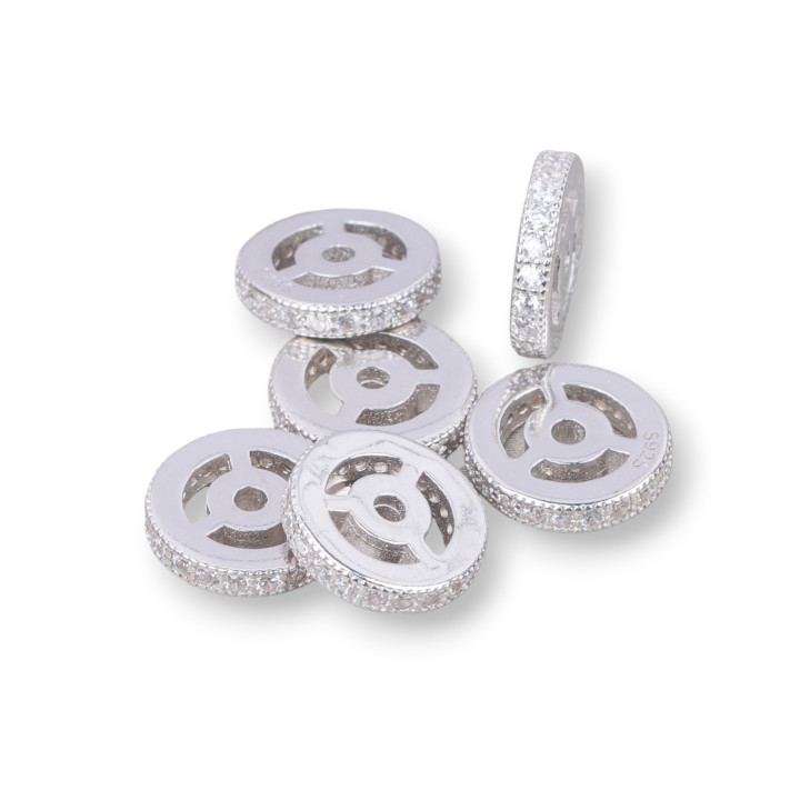 Ασημί 925 Αποστάτης Rondelle με Ζιργκόν 10x2mm 6τμχ Ροδίου