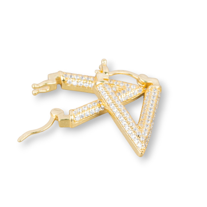 Boucles d'Oreilles Clous Fermées Argent 925 Avec Micropave Zircons' V 14x20mm 1 Paire Doré Blanc