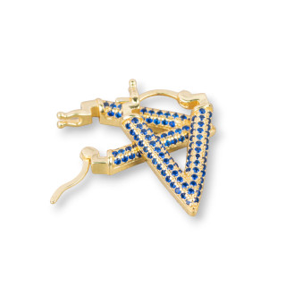 Orecchini Perno Chiuso Di Argento 925 Con Zirconi Micropave' V 14x20mm 1 Paio Dorato Blu Zaffiro
