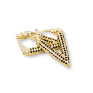 Geschlossene Ohrstecker aus 925er Sterlingsilber mit Mikropavé-Zirkonen V 14x20mm 1 Paar Golden Schwarz